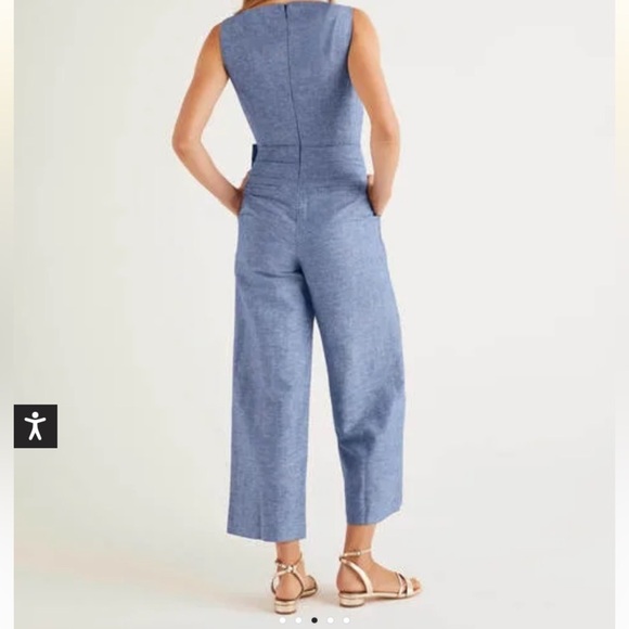 Boden Dorothea Wrap Jumpsuit Women’s Chambray Cropped V-Neck One Piece Jumpsuit - Picture 2 of 13